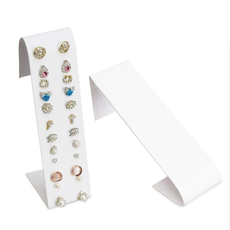 MOOCA Premium White Leatherette Adjustable Earring Display Stand Showcase Jewelry Stands for 12 Pairs of Earrings, White, 2 W x 2 7/8 D x 6 5/8 H in, White Faux Leather - Image 3
